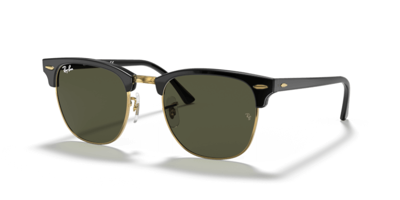 Unisex sunčane naočale RAY BAN CLUBMASTER RB3016 W0365: crni okvir, zelena  stakla